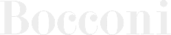 Logo Bocconi con testo in caratteri serif bianchi su sfondo nero.